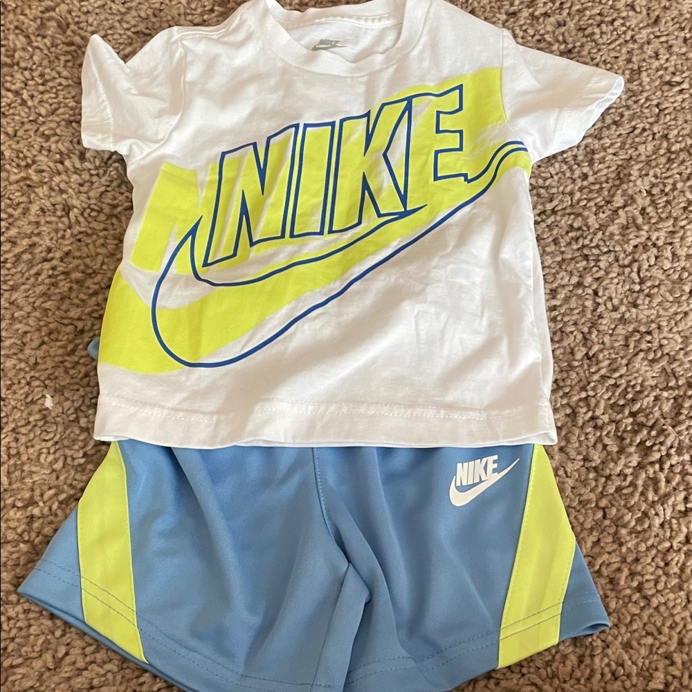 NWT Nike White and Yellow T-Shirt with Blue Shorts Set. Size 2T